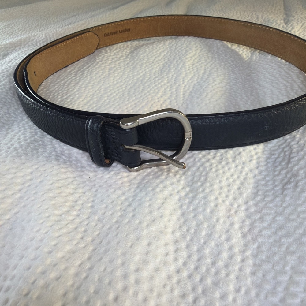 Ll Bean Womens Black Leather Belt With Silver Buckle Sz M
